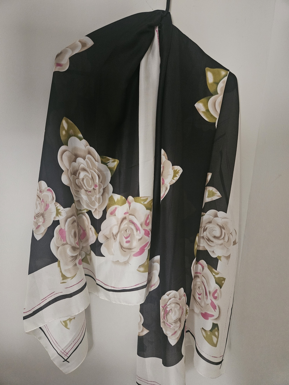 Black Floral Rose Print Scarf - Women's Accessory